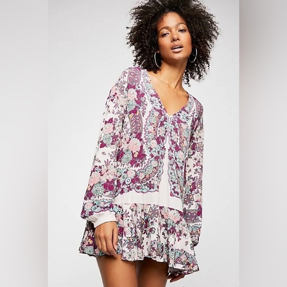 Free People Tops - Free People Lovely Dreams Tunic Top Dress Women’s  Drop Waist Floral Size Medium